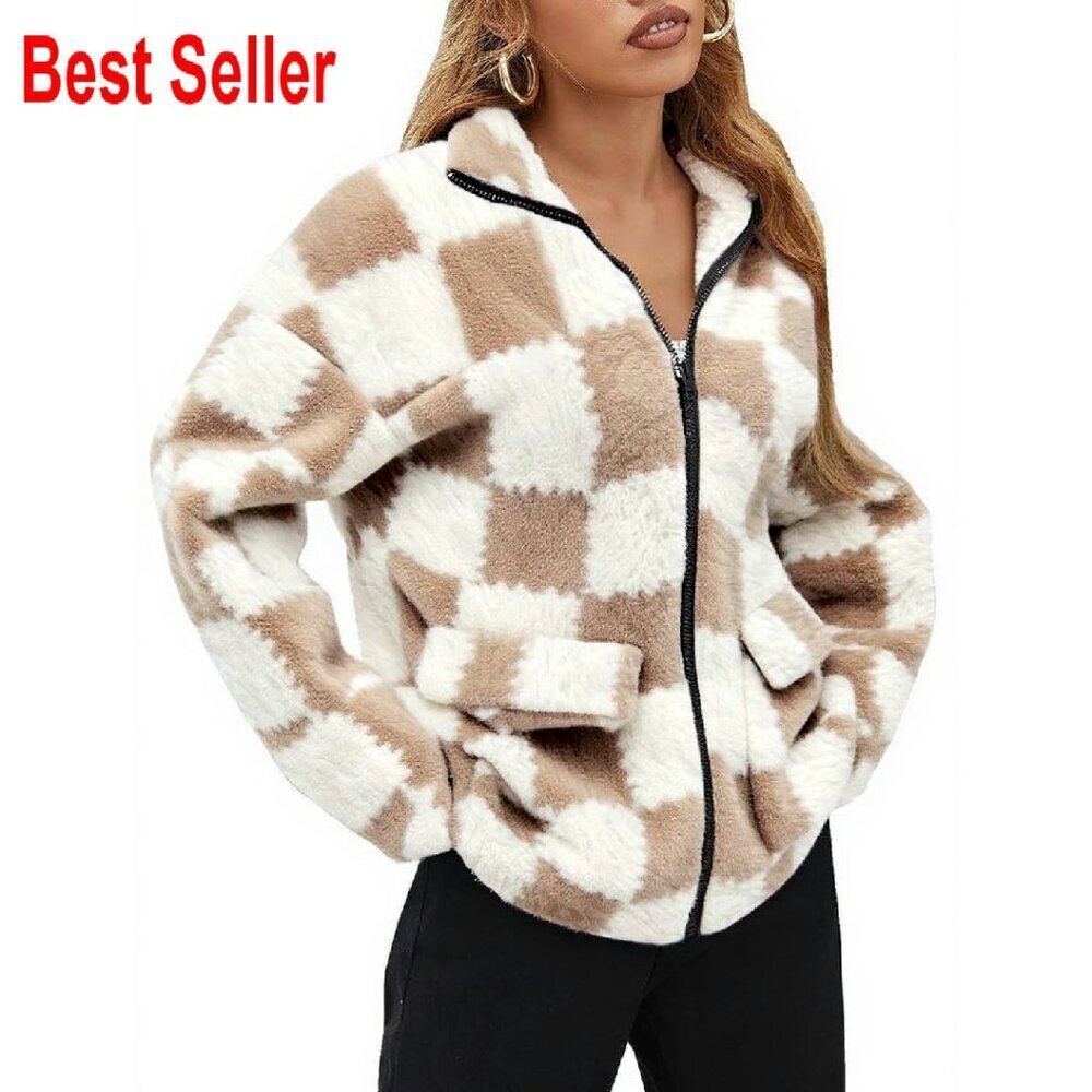 Oversized Faux Fur Sherpa Jacket Warm Fleece Zip Up Winter Coat Fashion